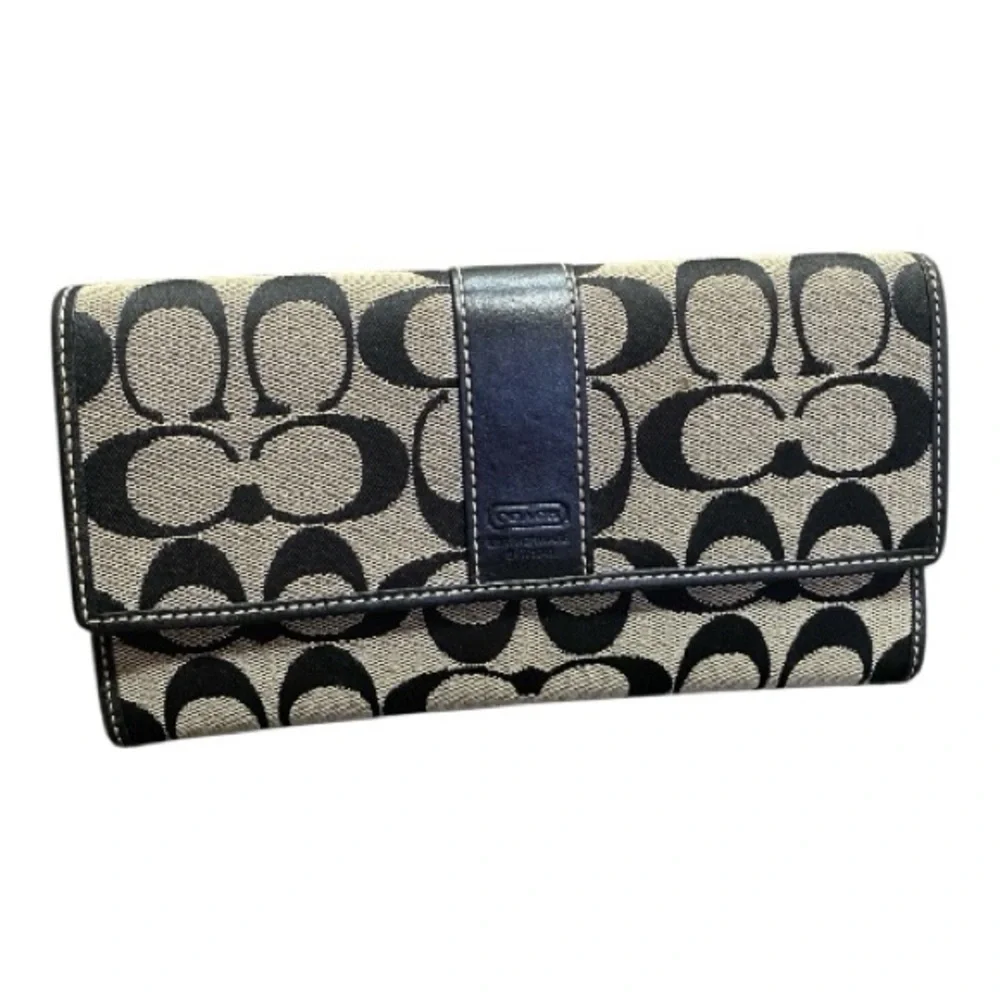 Vintage Coach Black And  Gray Legacy Trifold Signature Wallet